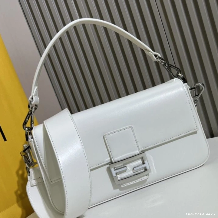 Cheap Leather White Medium Baguette Smooth Bag Tiffany Fendi In 0717